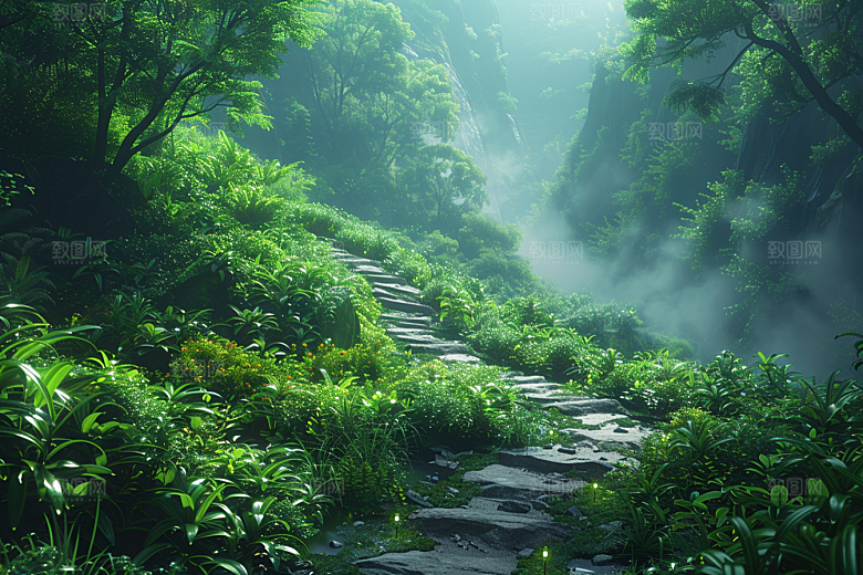 林荫小路露营高清摄影图