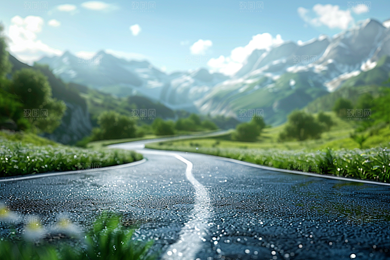 柏油马路驾车场景素材