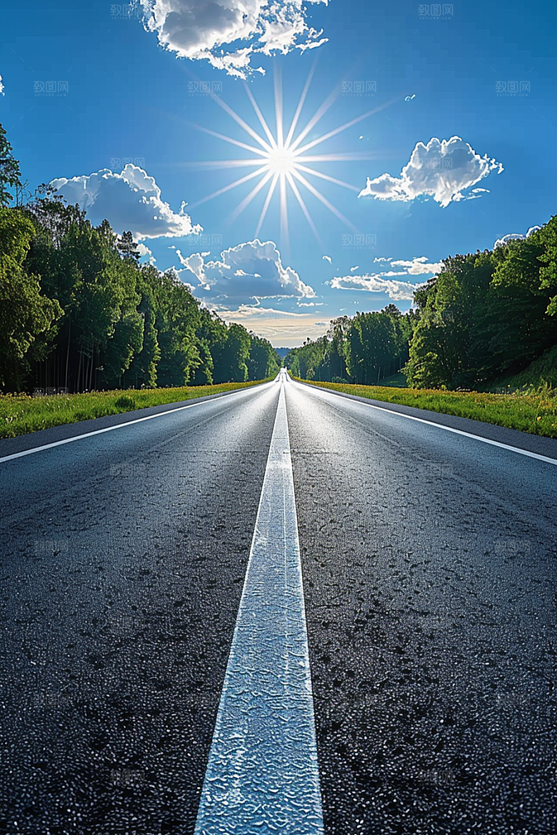 柏油马路自驾延伸素材