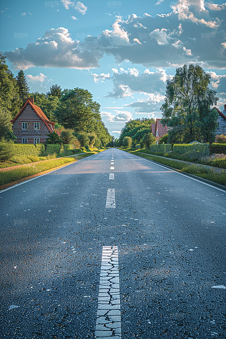柏油马路地平线场景素材