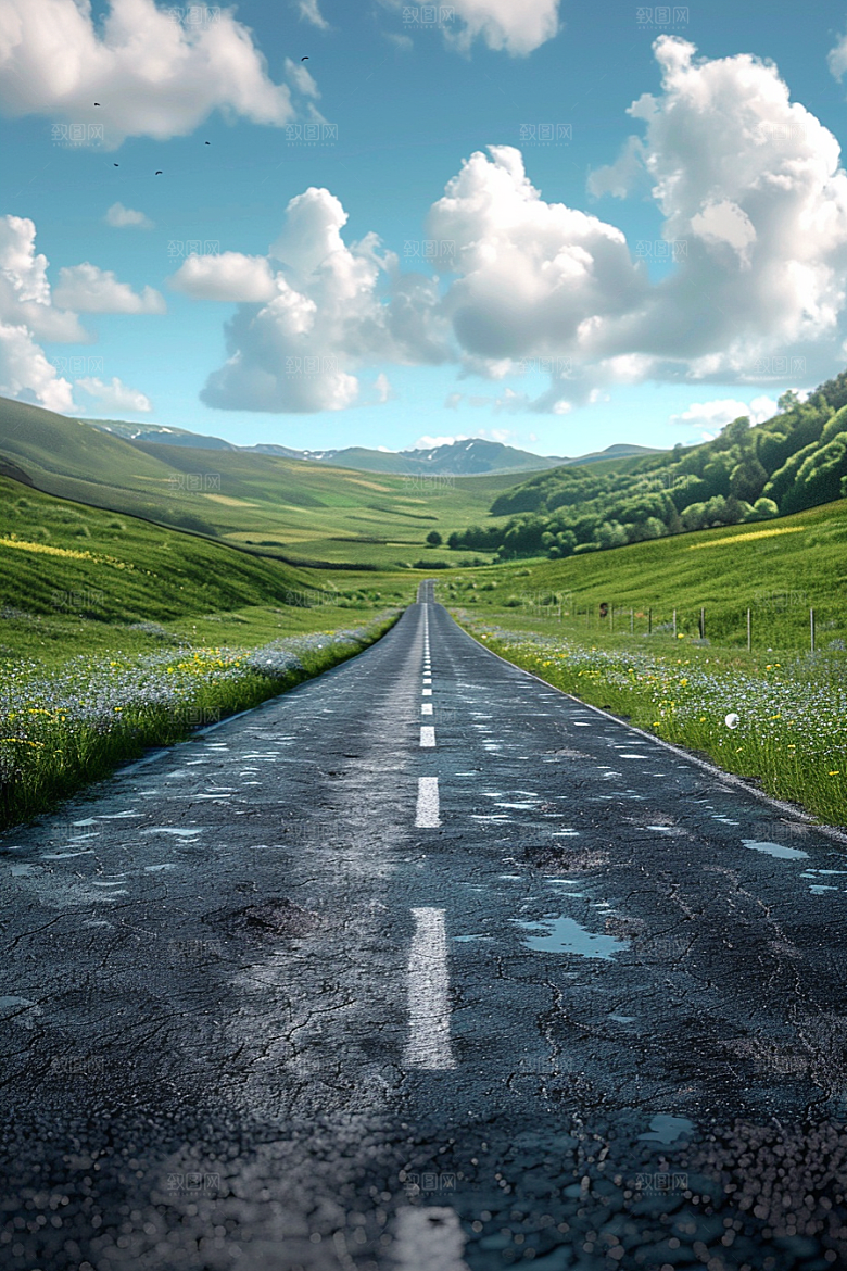 柏油马路驾车场景素材
