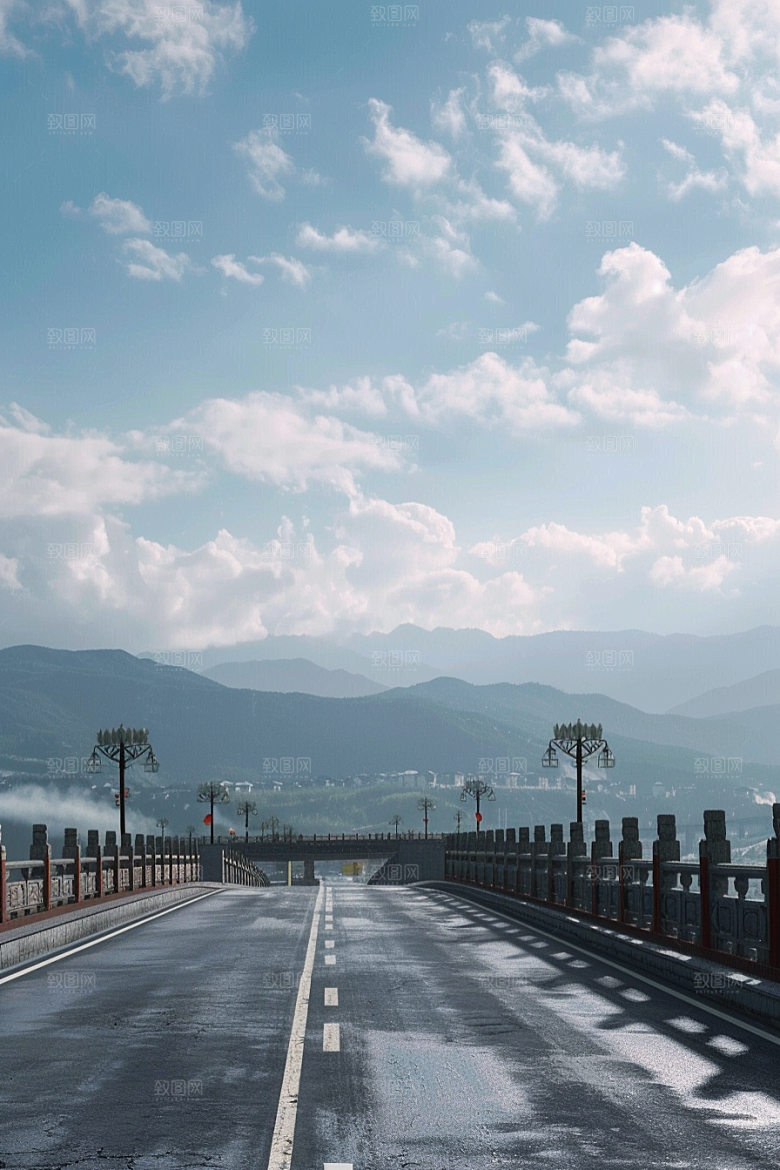 柏油马路自驾延伸素材