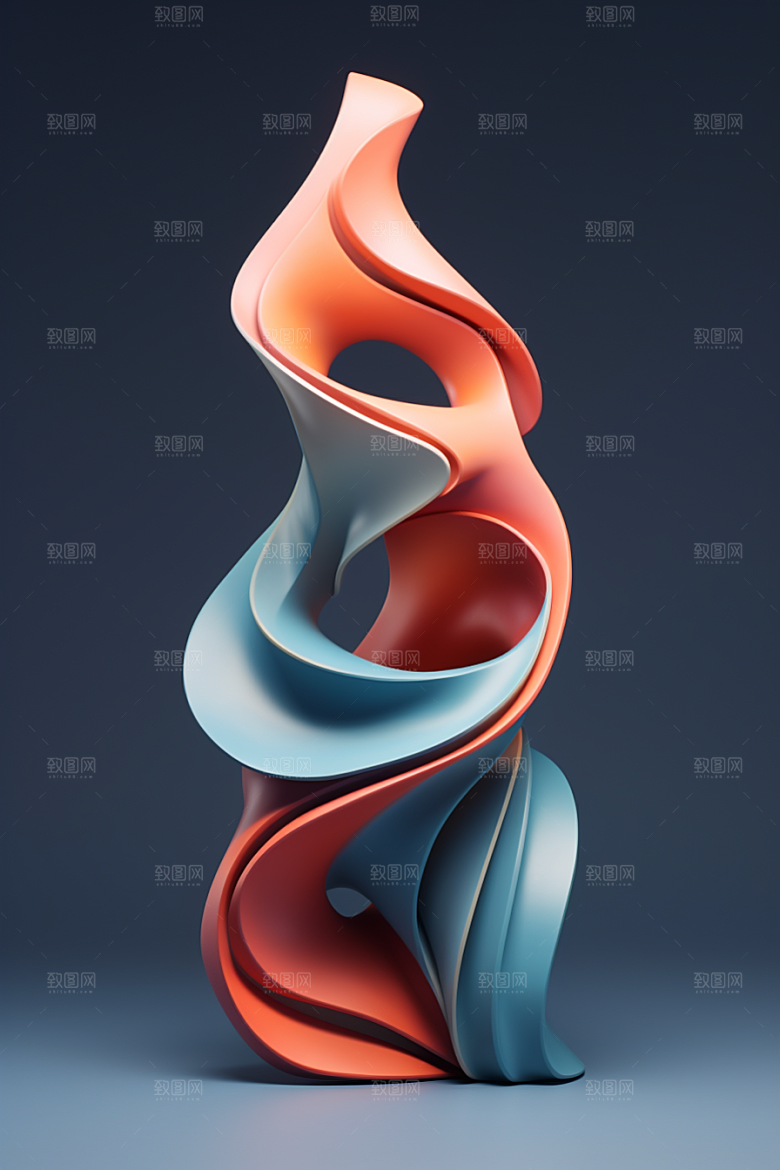 立体流体雕塑3D渐变模型