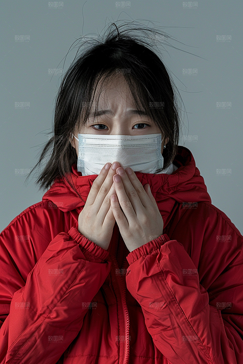 春季流感戴口罩肖像流行病摄影图