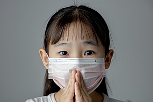 春季流感戴口罩发烧人物摄影图
