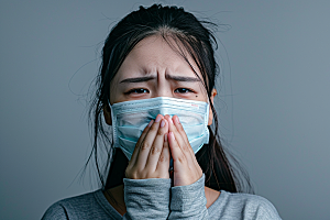 春季流感戴口罩发烧医疗摄影图