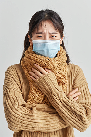 春季流感戴口罩发烧感冒摄影图