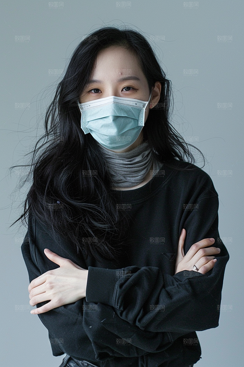 春季流感戴口罩流行病高清摄影图