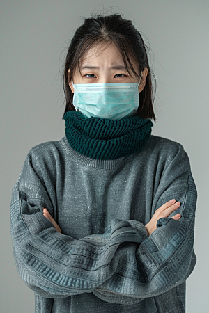 春季流感戴口罩肖像高清摄影图