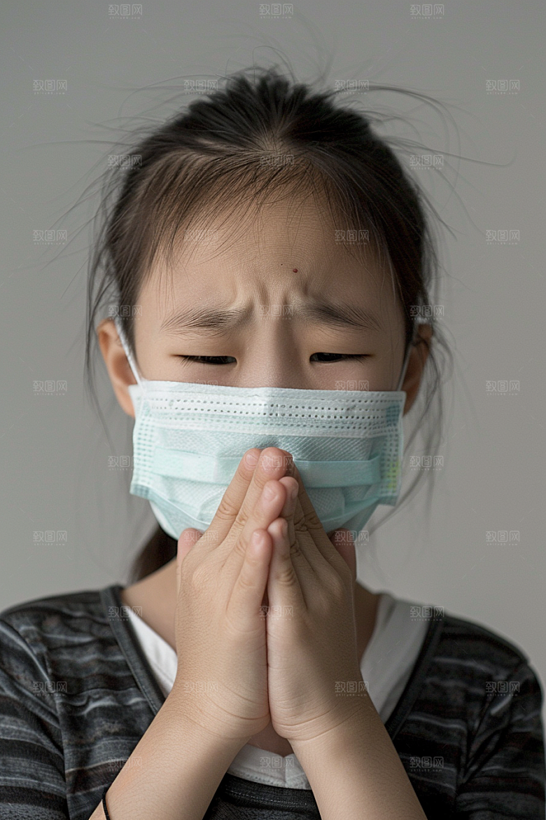 春季流感戴口罩感冒人物摄影图