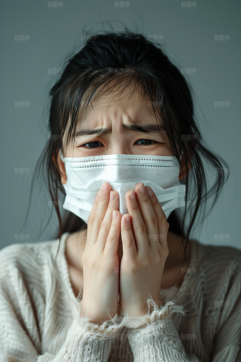 春季流感戴口罩感冒医疗摄影图
