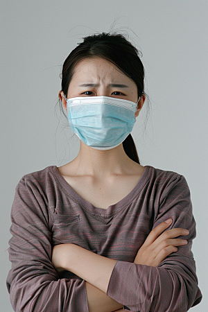 春季流感戴口罩发烧传播摄影图