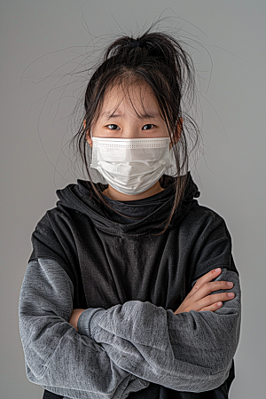 春季流感戴口罩发烧人物摄影图