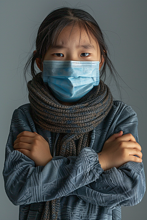 春季流感戴口罩病毒医学摄影图