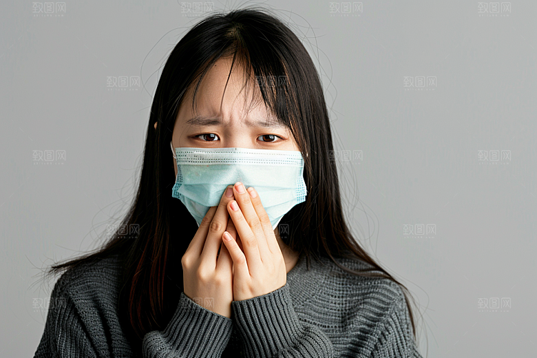 春季流感戴口罩流行病肖像摄影图
