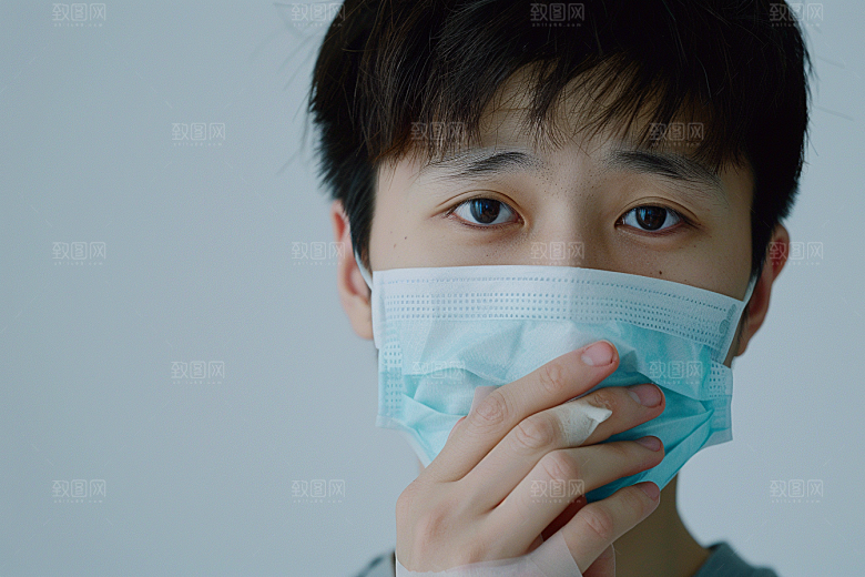 春季流感戴口罩传播医学摄影图