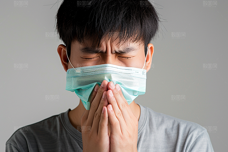 春季流感戴口罩病毒医学摄影图
