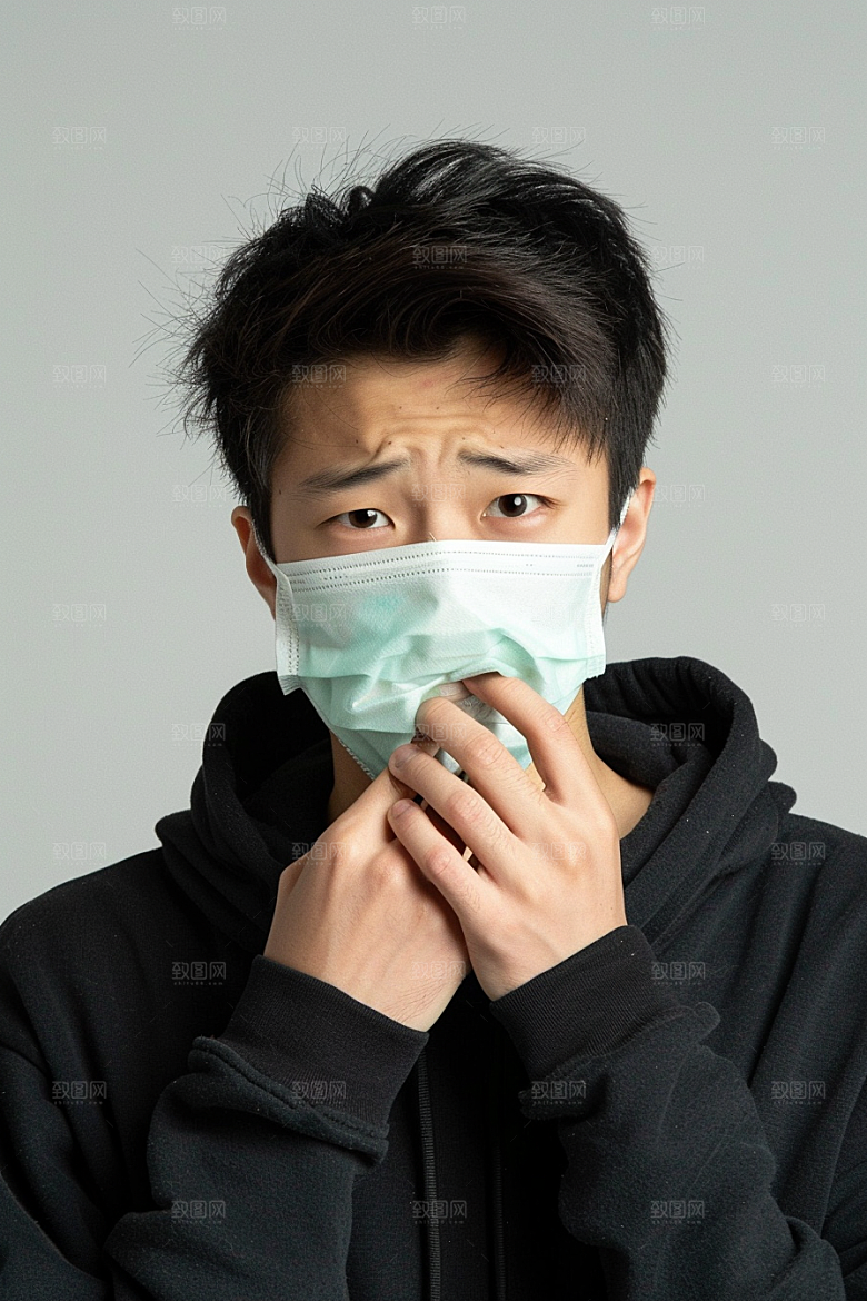 春季流感戴口罩肖像高清摄影图