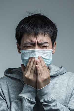 春季流感戴口罩病毒发烧摄影图