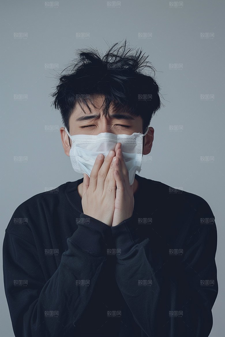 春季流感戴口罩医学发烧摄影图