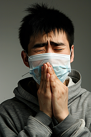 春季流感戴口罩流行病肖像摄影图