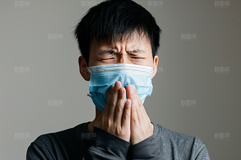 春季流感戴口罩人物医疗摄影图
