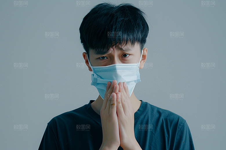 春季流感戴口罩高清预防传染摄影图