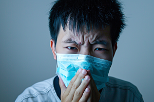 春季流感戴口罩发烧医学摄影图