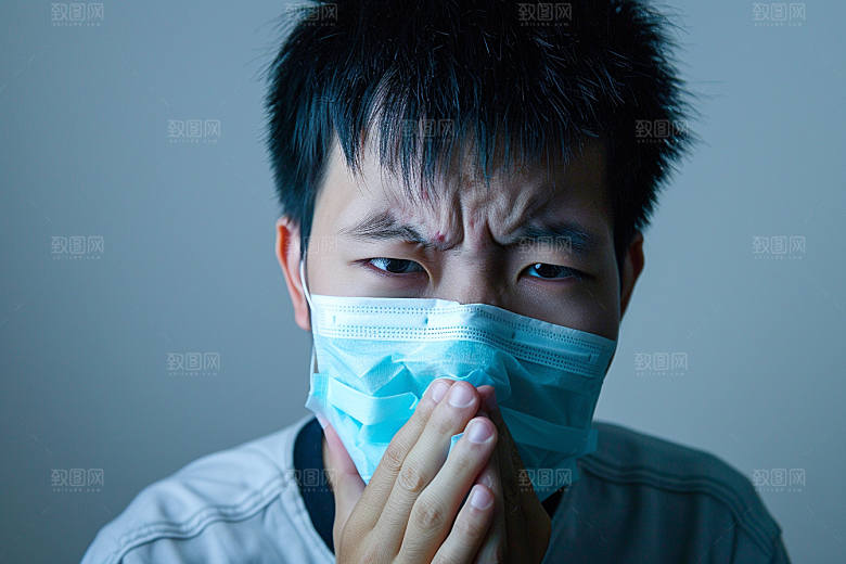 春季流感戴口罩发烧医学摄影图