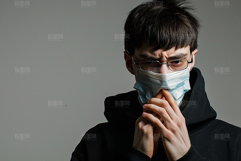 春季流感戴口罩感冒高清摄影图