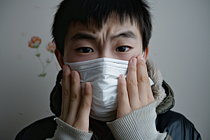 春季流感戴口罩发烧肖像摄影图