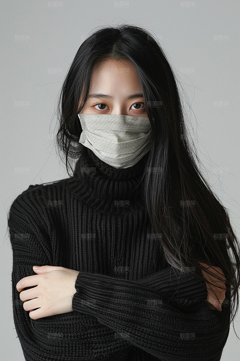 春季流感戴口罩肖像传播摄影图