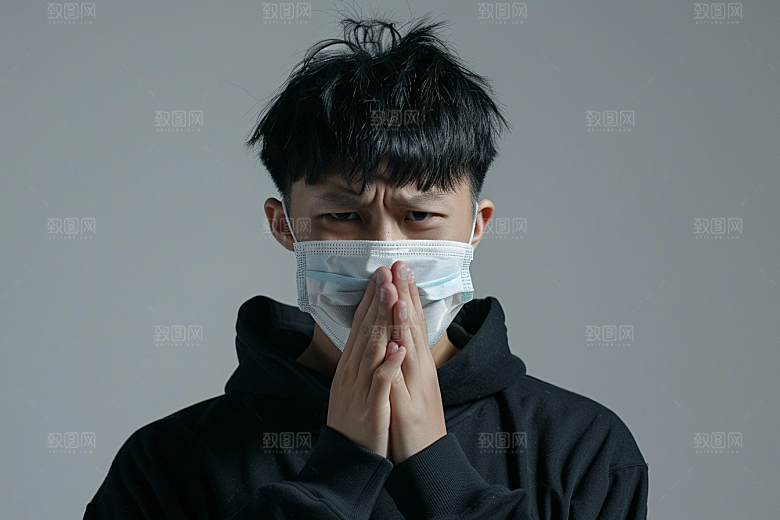 春季流感戴口罩人物预防传染摄影图