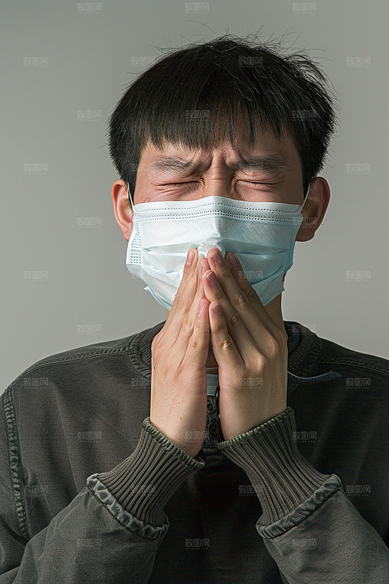 春季流感戴口罩病毒肖像摄影图