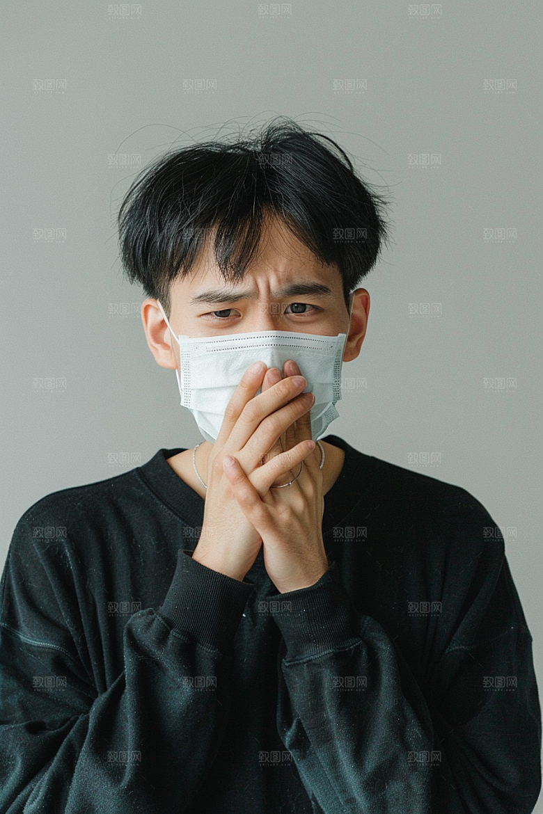 春季流感戴口罩发烧医学摄影图
