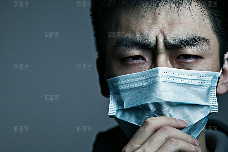 春季流感戴口罩肖像人物摄影图