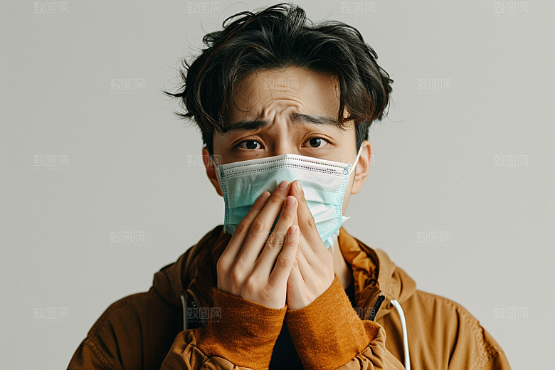 春季流感戴口罩流行病感冒摄影图