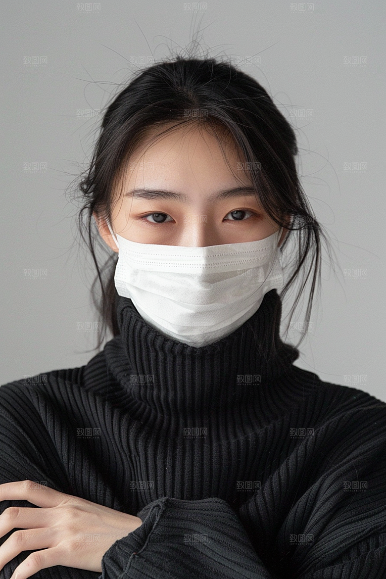 春季流感戴口罩肖像预防传染摄影图