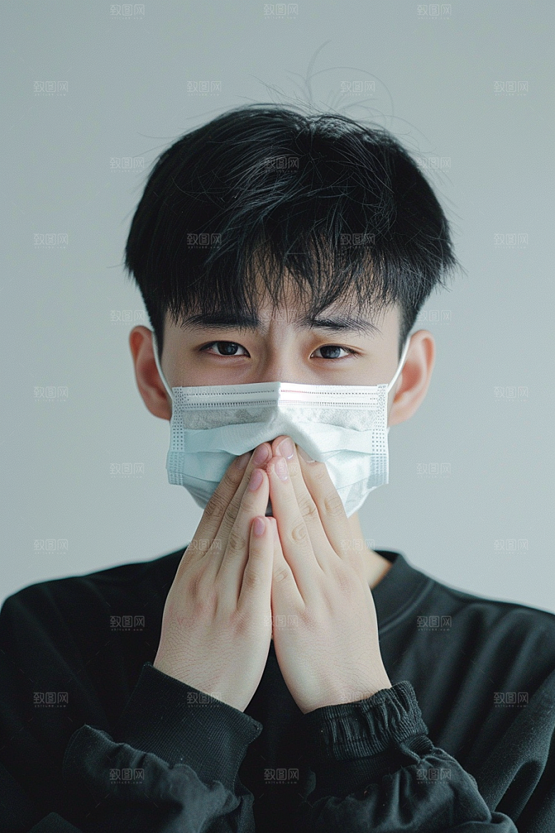 春季流感戴口罩医疗医学摄影图