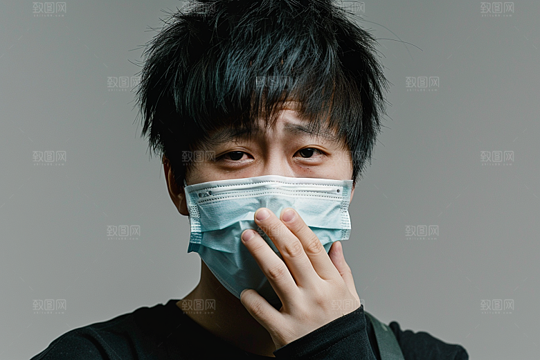 春季流感戴口罩感冒传播摄影图