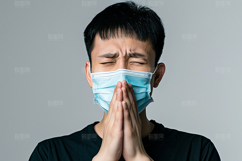 春季流感戴口罩医疗感冒摄影图