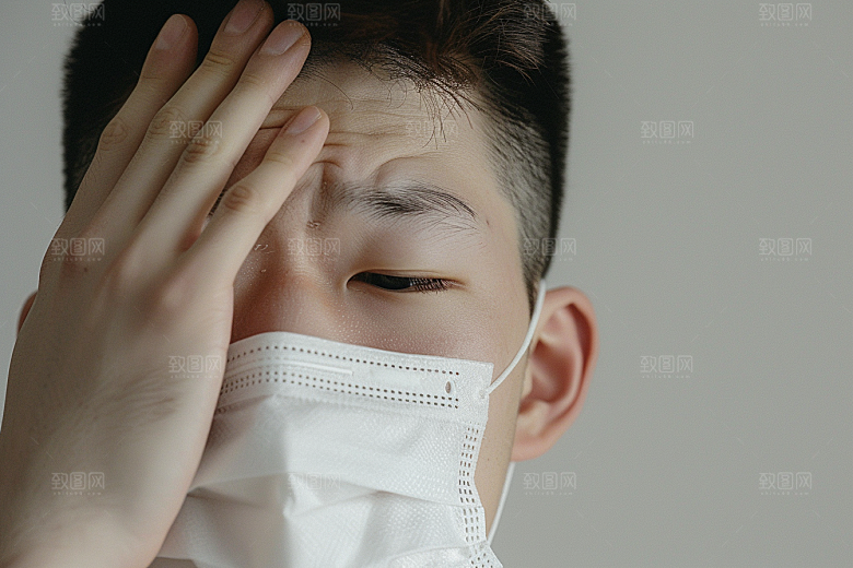 春季流感戴口罩肖像病毒摄影图