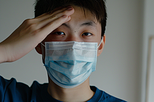 春季流感戴口罩发烧医疗摄影图