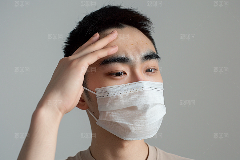 春季流感戴口罩发烧医疗摄影图