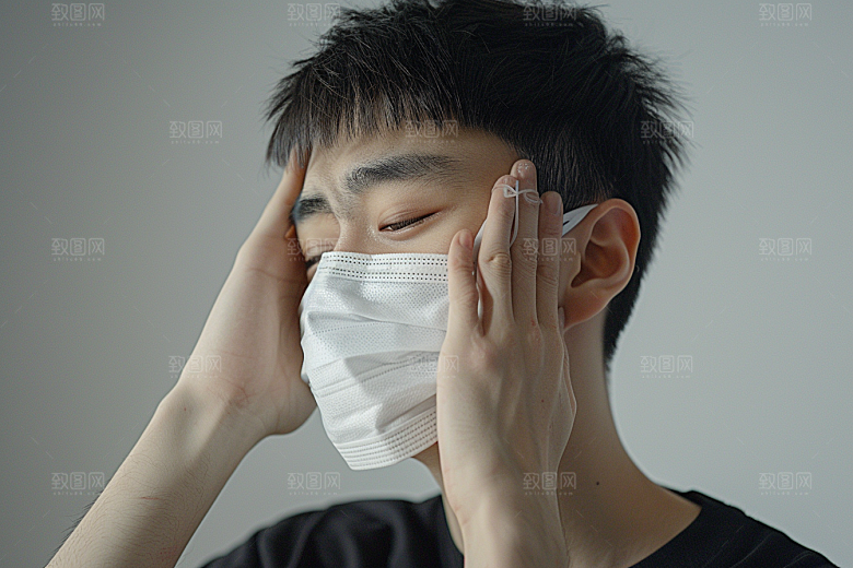 春季流感戴口罩高清预防传染摄影图