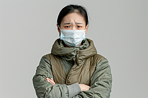 春季流感戴口罩传播发烧摄影图