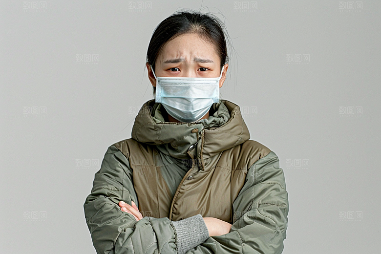 春季流感戴口罩传播发烧摄影图