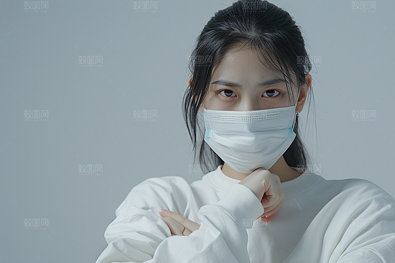 春季流感戴口罩肖像病毒摄影图
