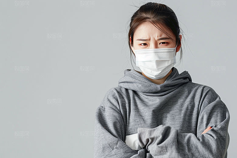 春季流感戴口罩传播发烧摄影图