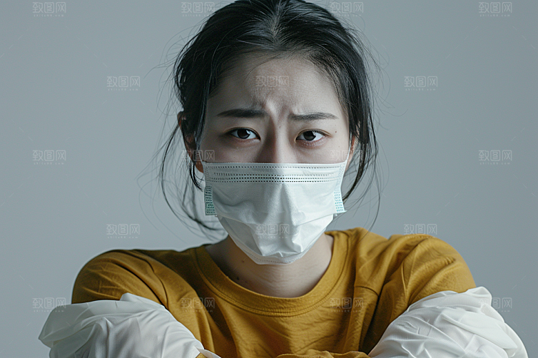 春季流感戴口罩医学发烧摄影图